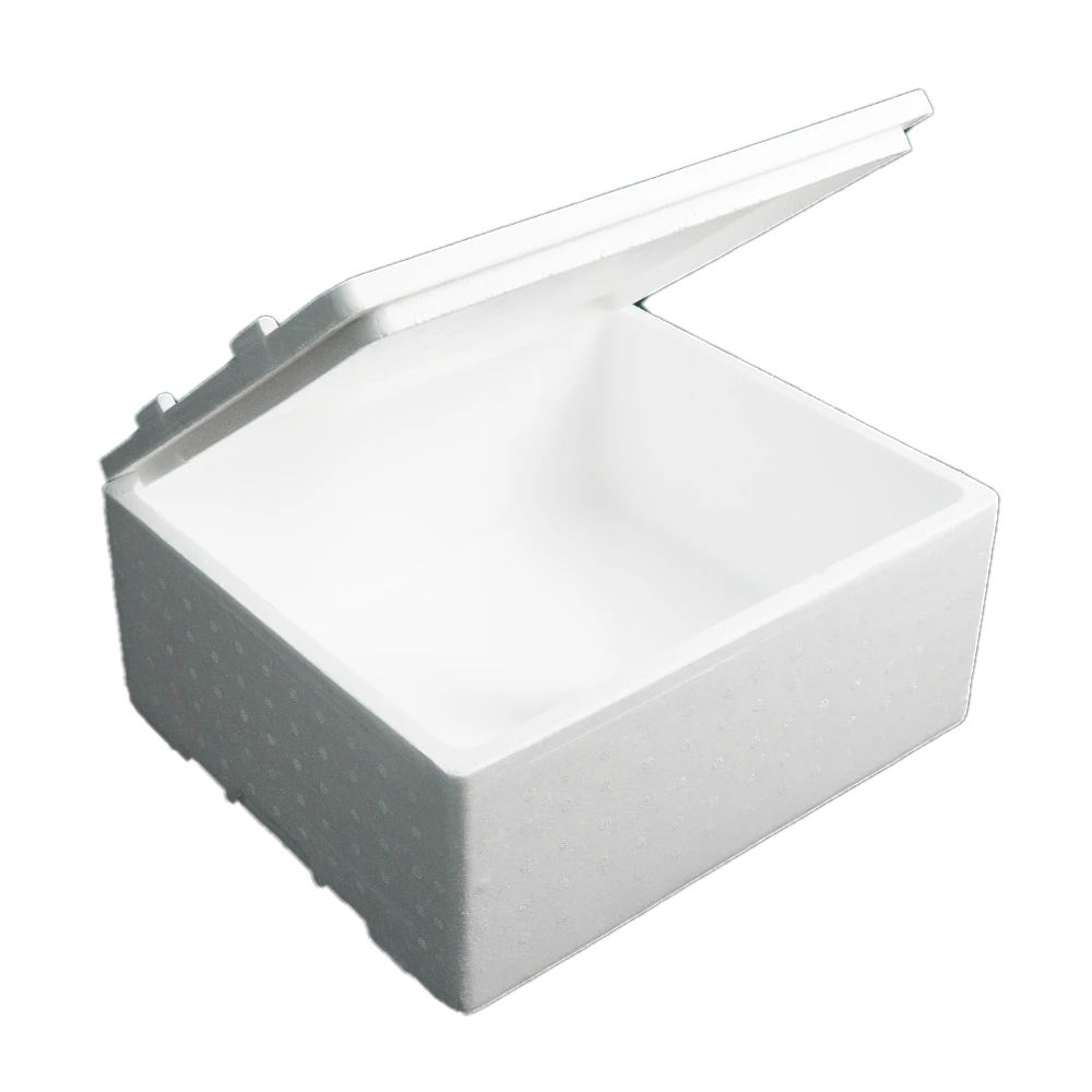 Caja térmica EPS Durapor de 15 libras abierta para comparar capacidad